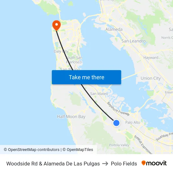 Woodside Rd & Alameda De Las Pulgas to Polo Fields map