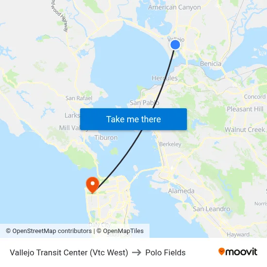 Vallejo Transit Center (Vtc West) to Polo Fields map