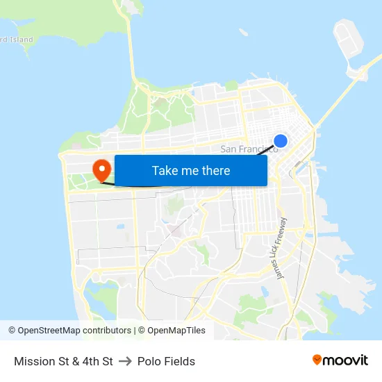 Mission St & 4th St to Polo Fields map