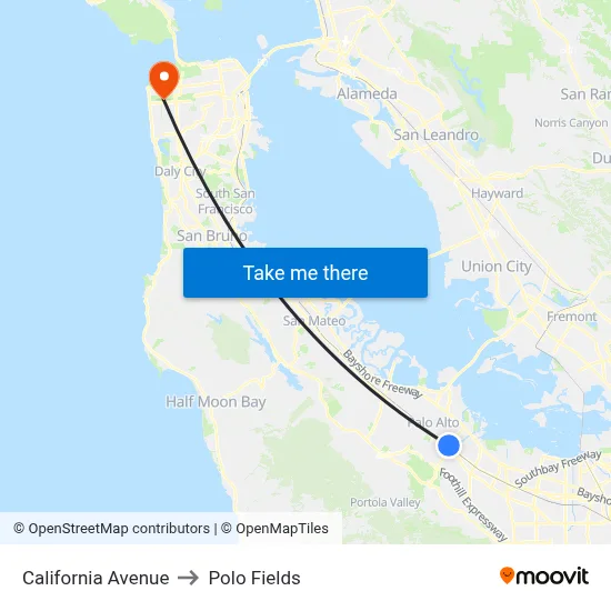 California Avenue to Polo Fields map