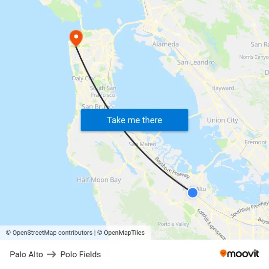 Palo Alto to Polo Fields map