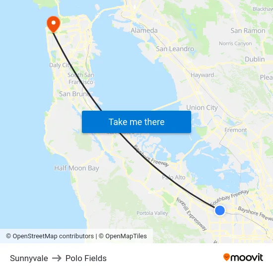Sunnyvale to Polo Fields map