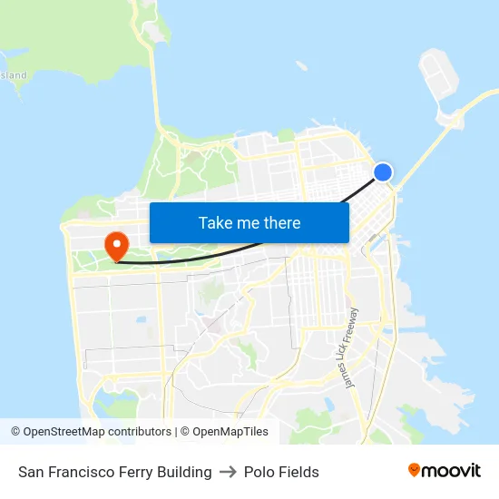 San Francisco Ferry Building to Polo Fields map