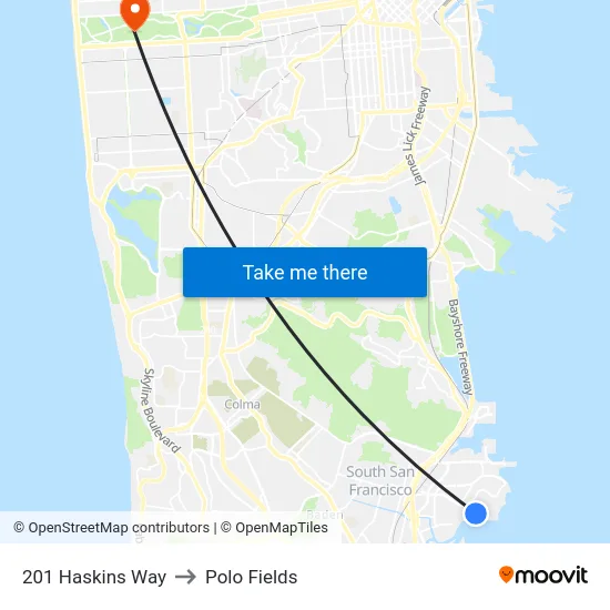 201 Haskins Way to Polo Fields map