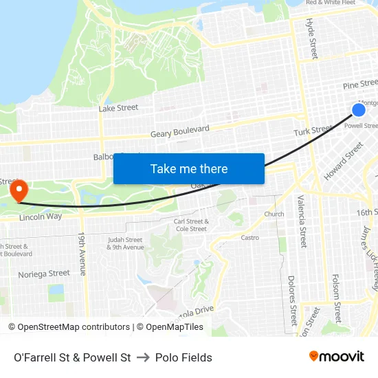 O'Farrell St & Powell St to Polo Fields map