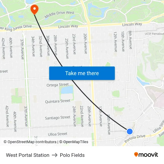 West Portal Station to Polo Fields map