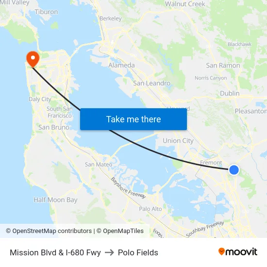 Mission Blvd & I-680 Fwy to Polo Fields map