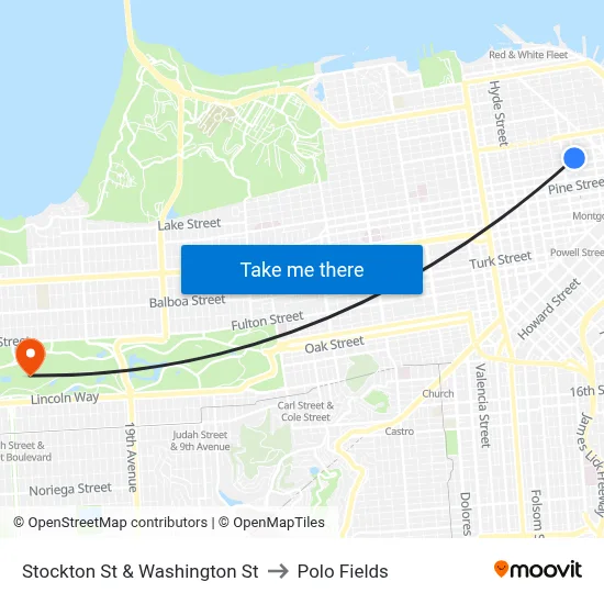 Stockton St & Washington St to Polo Fields map