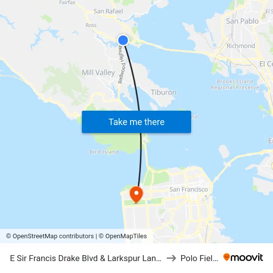 E Sir Francis Drake Blvd & Larkspur Landing to Polo Fields map