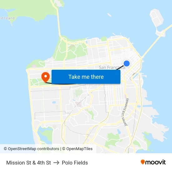 Mission St & 4th St to Polo Fields map