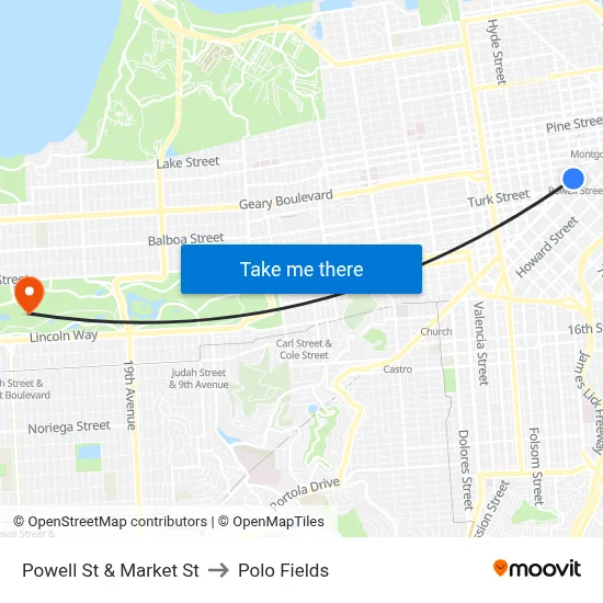 Powell St & Market St to Polo Fields map