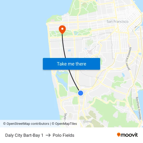 Daly City Bart-Bay 1 to Polo Fields map