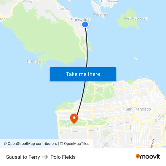 Sausalito Ferry to Polo Fields map