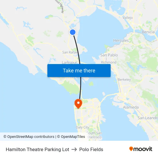 Hamilton Theatre Parking Lot to Polo Fields map