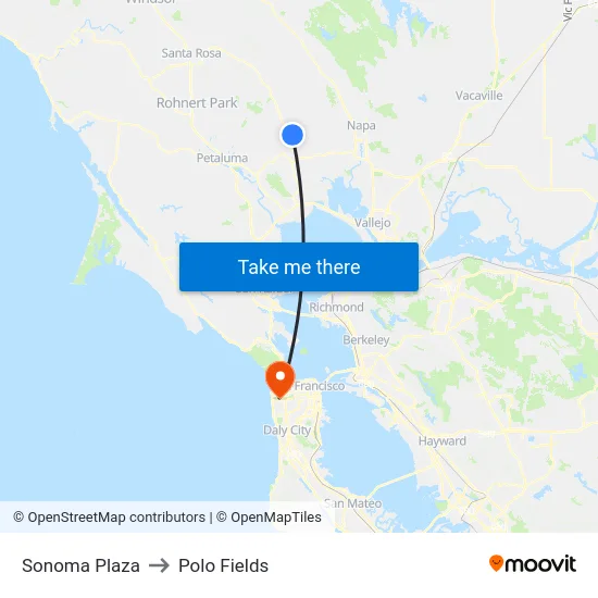 Sonoma Plaza to Polo Fields map