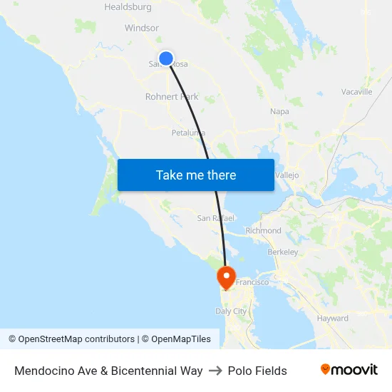 Mendocino Ave & Bicentennial Way to Polo Fields map