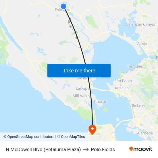 N McDowell Blvd (Petaluma Plaza) to Polo Fields map