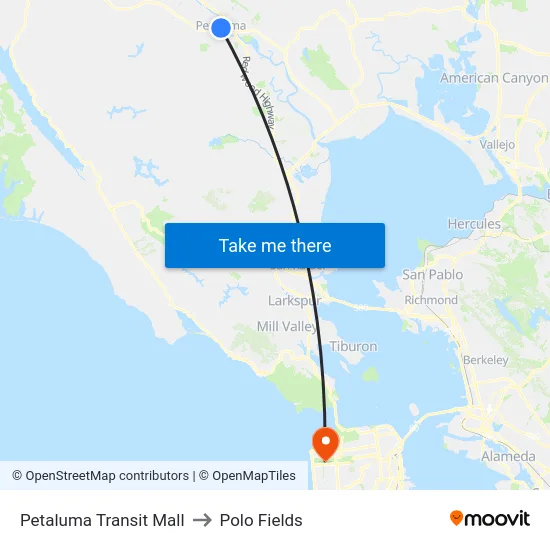 Petaluma Transit Mall to Polo Fields map