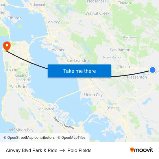 Airway Blvd Park & Ride to Polo Fields map