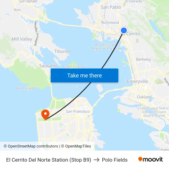 El Cerrito Del Norte Station (Stop B9) to Polo Fields map