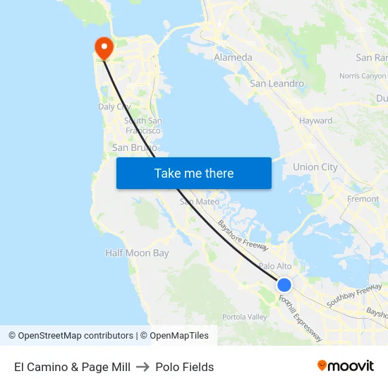 El Camino & Page Mill to Polo Fields map
