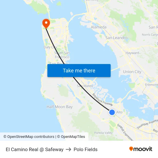 El Camino Real @ Safeway to Polo Fields map