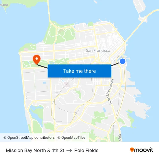 Mission Bay North & 4th St to Polo Fields map