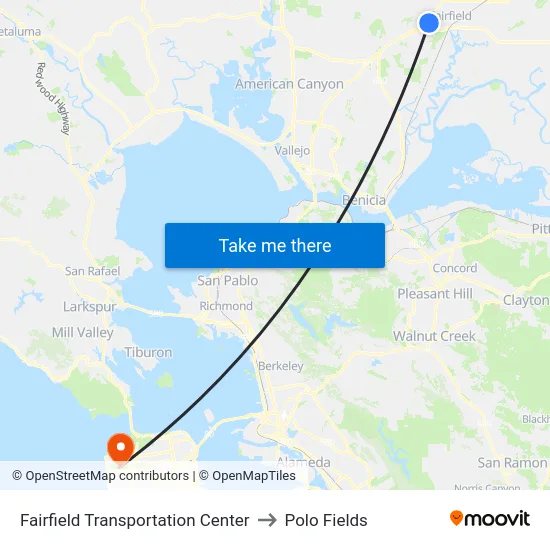 Fairfield Transportation Center to Polo Fields map