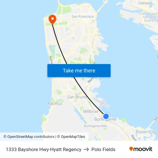 1333 Bayshore Hwy-Hyatt Regency to Polo Fields map