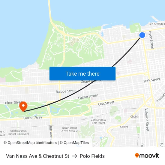 Van Ness Ave & Chestnut St to Polo Fields map