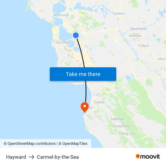 Hayward to Carmel-by-the-Sea map