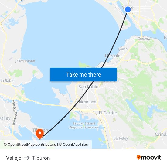 Vallejo to Tiburon map