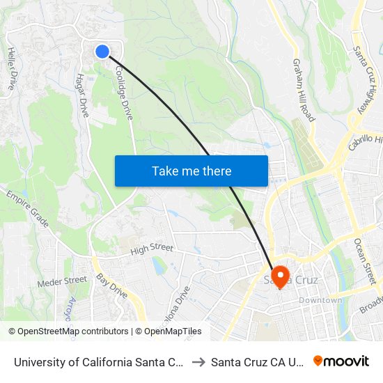 University of California Santa Cruz to Santa Cruz CA USA map