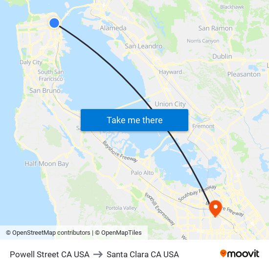 Powell Street CA USA to Santa Clara CA USA map