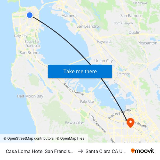 Casa Loma Hotel San Francisco to Santa Clara CA USA map