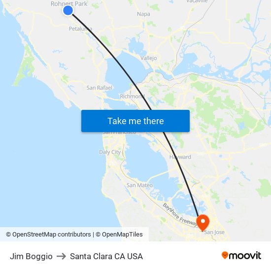 Jim Boggio to Santa Clara CA USA map