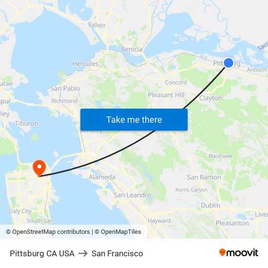 Pittsburg CA USA to San Francisco map