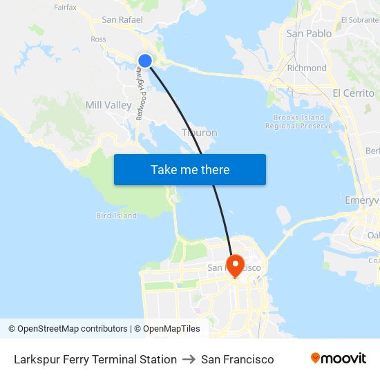 Larkspur Ferry Terminal Station to San Francisco map