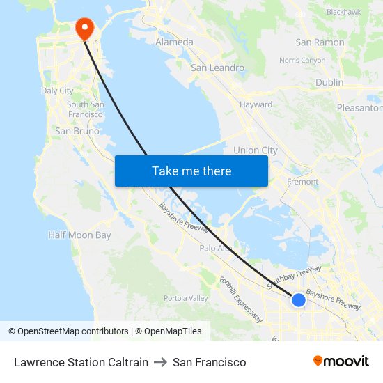 Lawrence Station Caltrain to San Francisco map