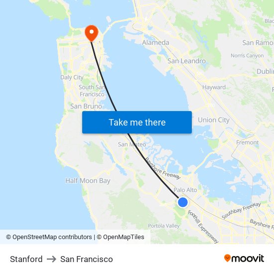Stanford to San Francisco map