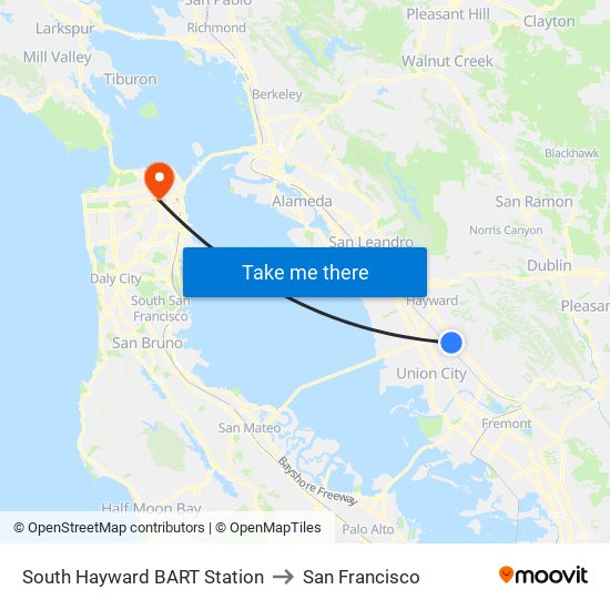 South Hayward BART Station to San Francisco map