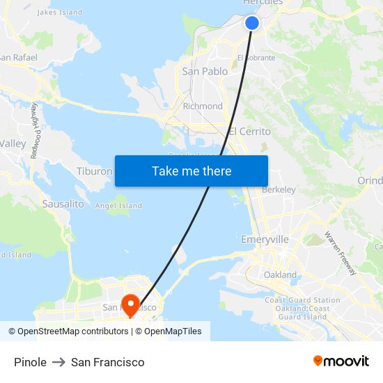 Pinole to San Francisco map