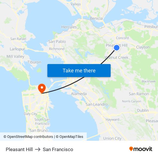 Pleasant Hill to San Francisco map