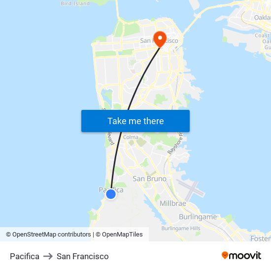 Pacifica to San Francisco map