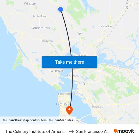 The Culinary Institute of America at Greystone to San Francisco Airport SFO map