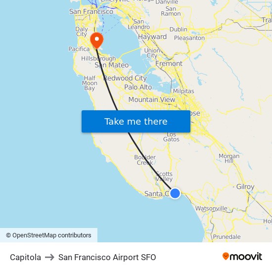 Capitola to San Francisco Airport SFO map