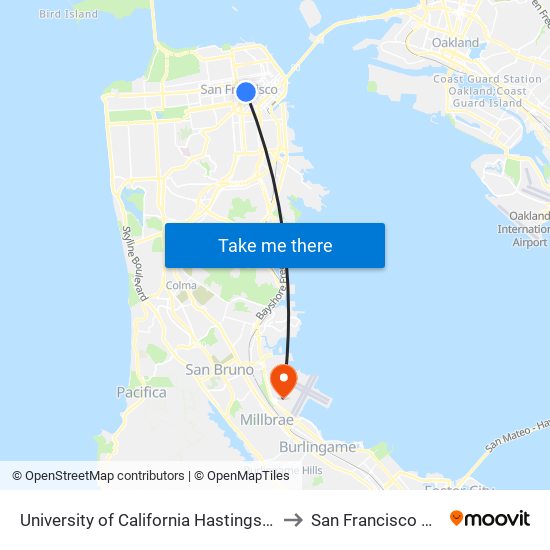 University Of California Hastings College Of The Law to San Francisco Airport SFO map
