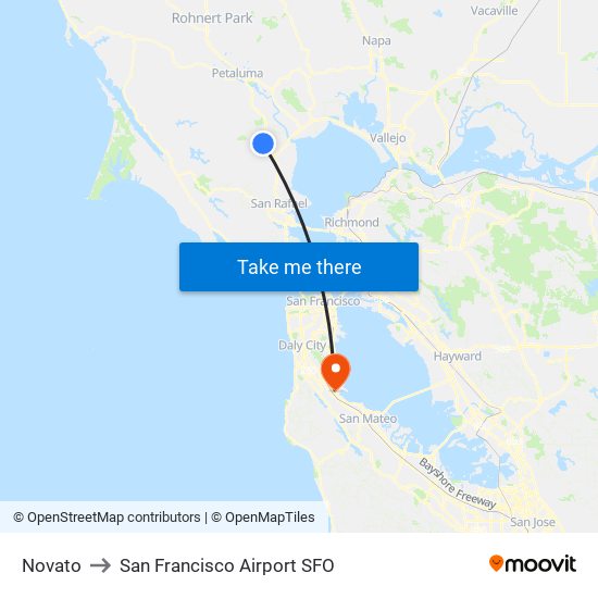 Novato to San Francisco Airport SFO map