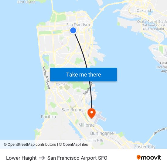 Lower Haight to San Francisco Airport SFO map