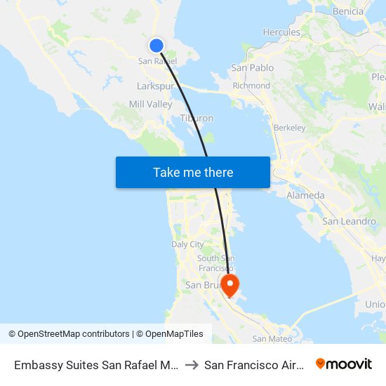 Embassy Suites San Rafael Marin County to San Francisco Airport SFO map